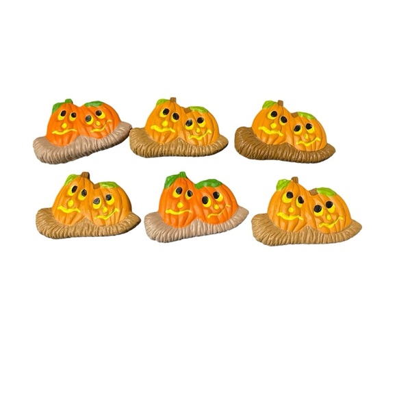 6 Handmade Magnets Ceramic Double Pumpkin Heads Jack O’Lanterns Halloween Treats - Picture 5 of 5
